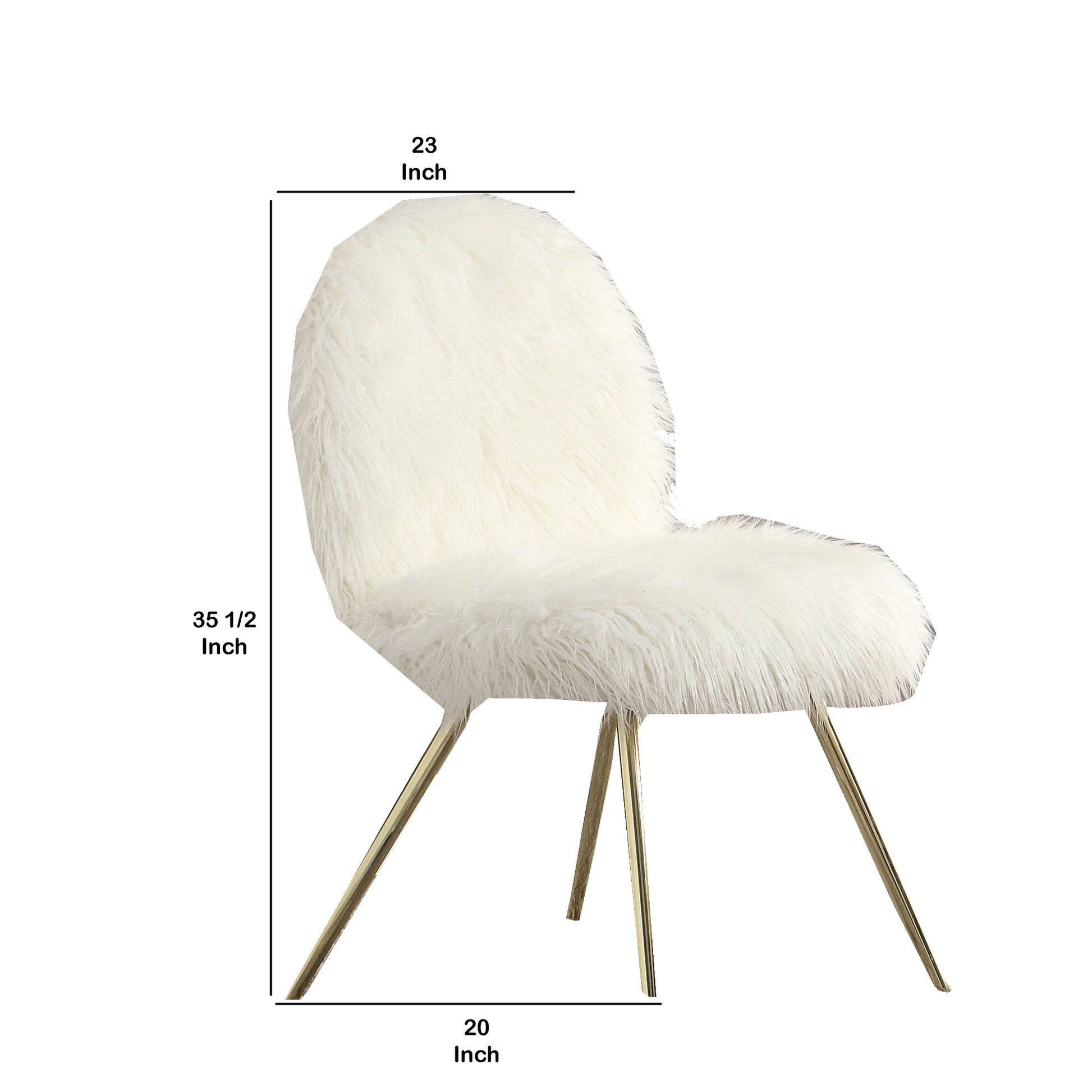 Faux Fur Upholstered Contemporary Metal Accent Chair, White And Gold White Gold Fabric Metal