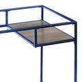 Yasin Glass Top & Blue Finish Writing Desk Blue Metal,Synthetic Wood