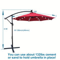 10 Ft Outdoor Patio Umbrella Solar Powered Led Lighted 8 Ribs Umbrella With Crank And Cross Base For Garden Outside Deck Swimming Pool Red Metal