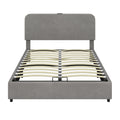 Upholstered Platform Full Size Hydraulic Storage Bed, Lift Up Storage Bed With Rgb Led Light, Bluetooth Speaker, No Box Spring Needed, Lychee Velvet, Gray Full Gray Velvet Fabric Metal