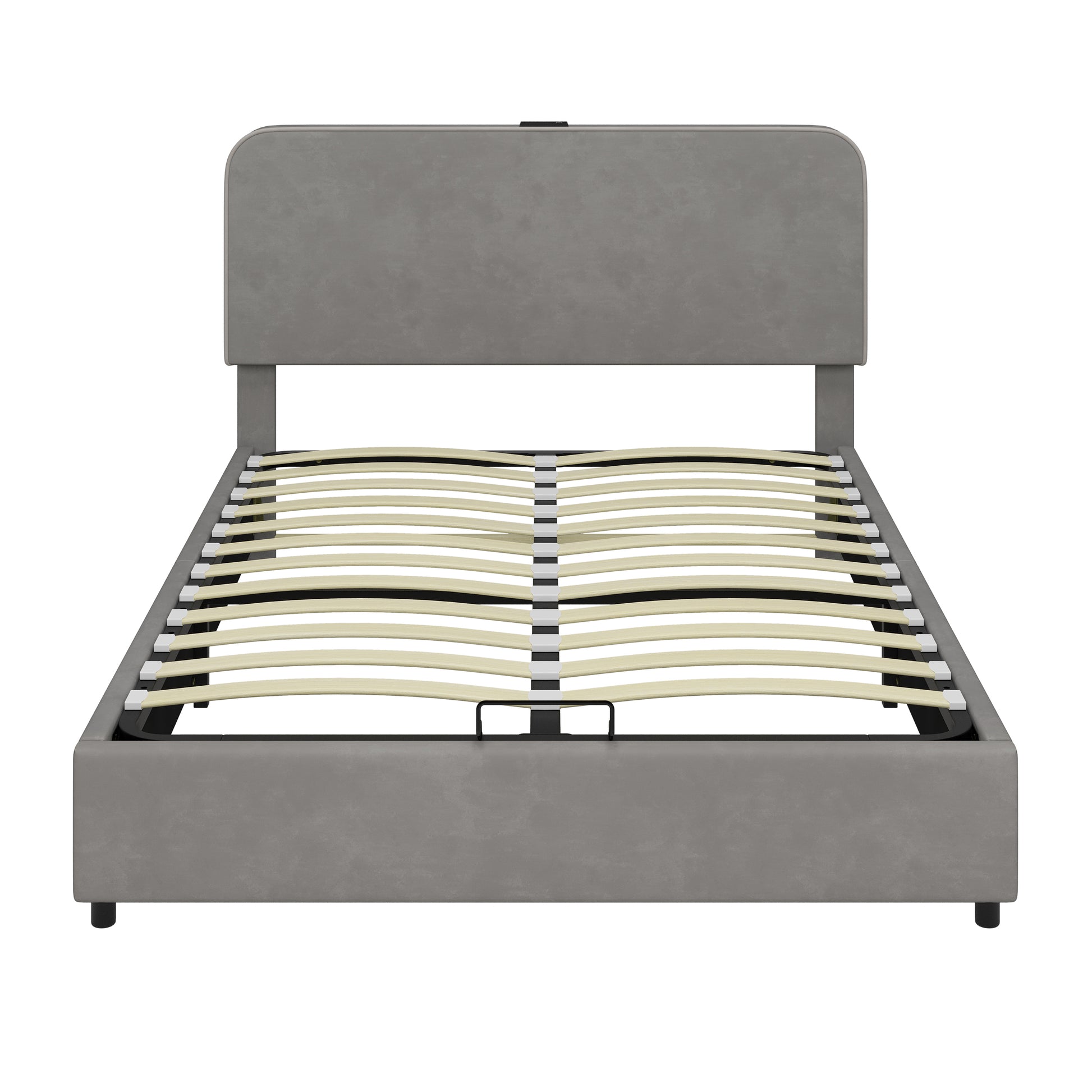 Upholstered Platform Full Size Hydraulic Storage Bed, Lift Up Storage Bed With Rgb Led Light, Bluetooth Speaker, No Box Spring Needed, Lychee Velvet, Gray Full Gray Velvet Fabric Metal