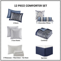 12 Piece Comforter Set With Cotton Bed Sheets Navy Queen Queen Navy Polyester