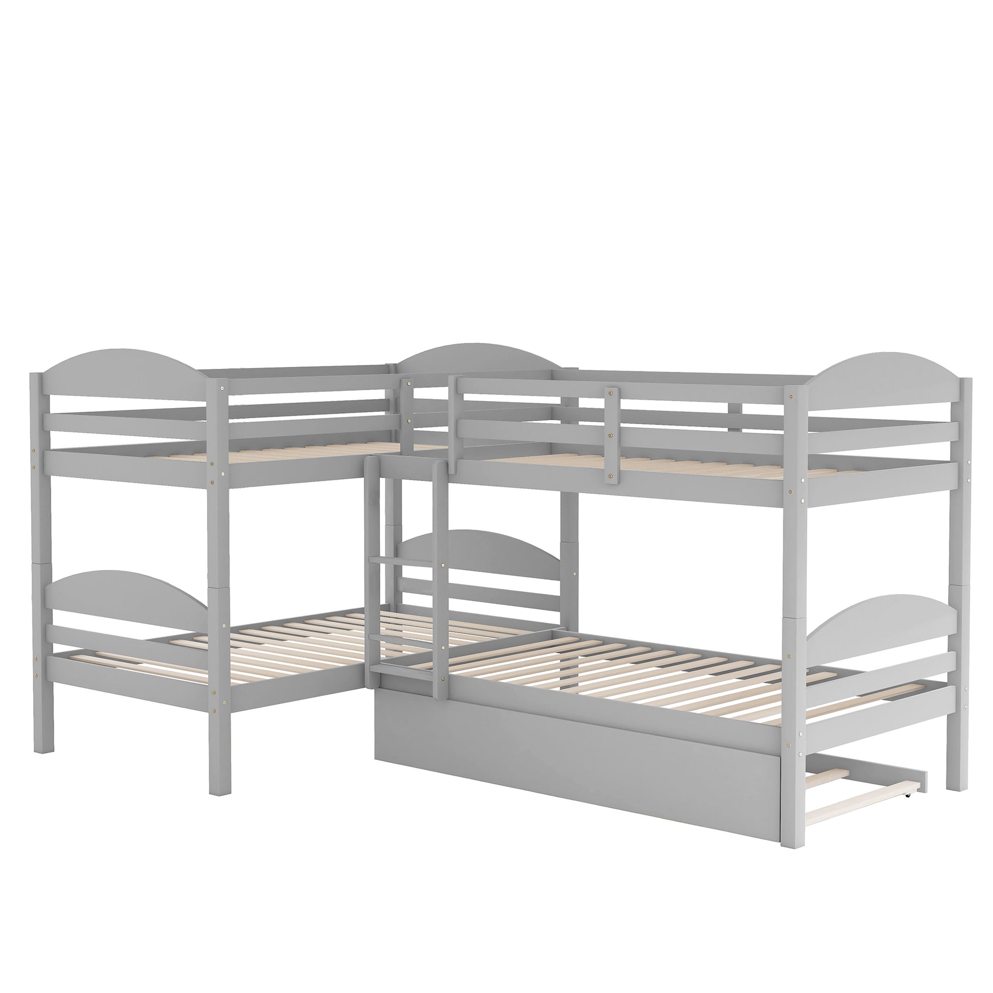 Twin L Shaped Bunk Bed With Trundle Gray Old Sku:Lp000024Aae Gray Solid Wood