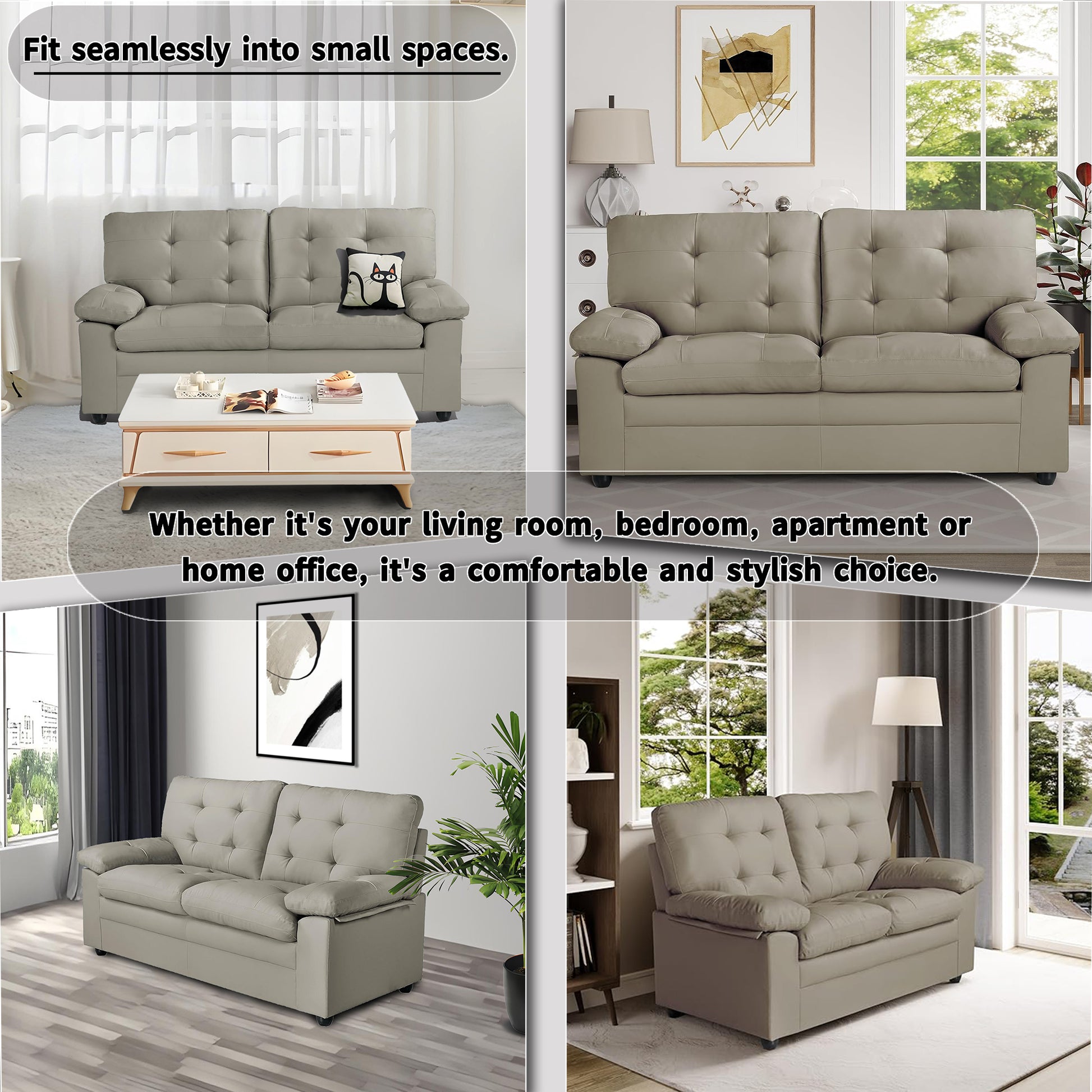 Apartment Beautiful Seat Love, 3 Seat, Grey Faux Leather Grey Pu 3 Seat