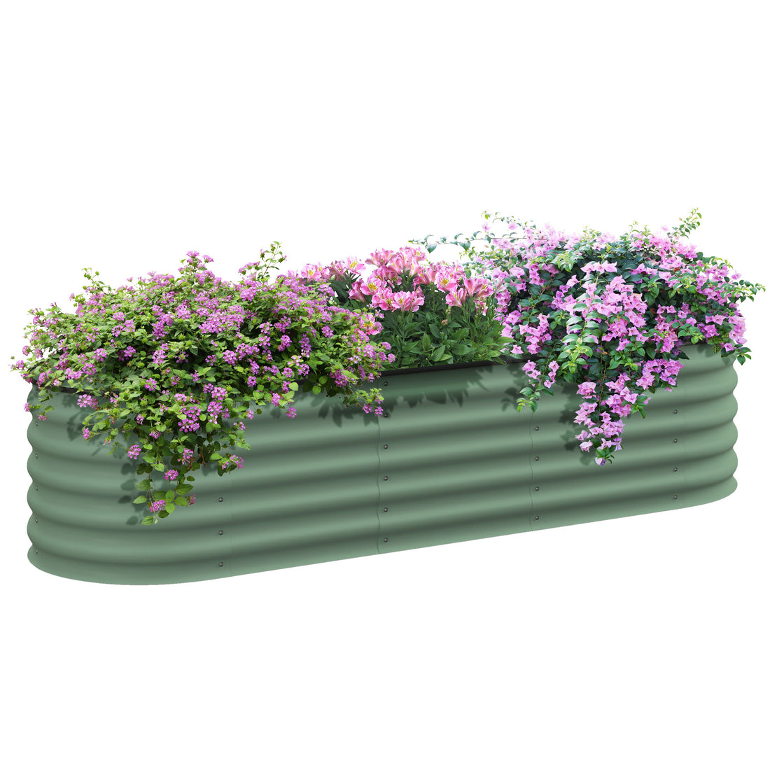 Outsunny 6.5' X 2' X 1.4' Galvanized Raised Garden Bed Kit, Outdoor Metal Elevated Planter Box With Safety Edging, Easy Diy Stock Tank For Growing Flowers, Herbs & Vegetables, Green Green Steel