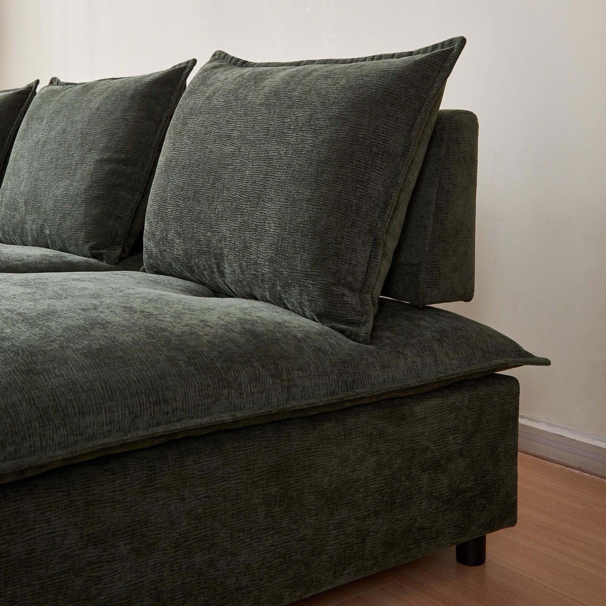 Modern Armless L Shaped Sectional Sofa Couch With Ottoman Modular Design, Durable Construction, Easy Care Upholstery For Living Room, Apartment, Office, Small Space Green Wood Medium Soft Chenille 4 Seat