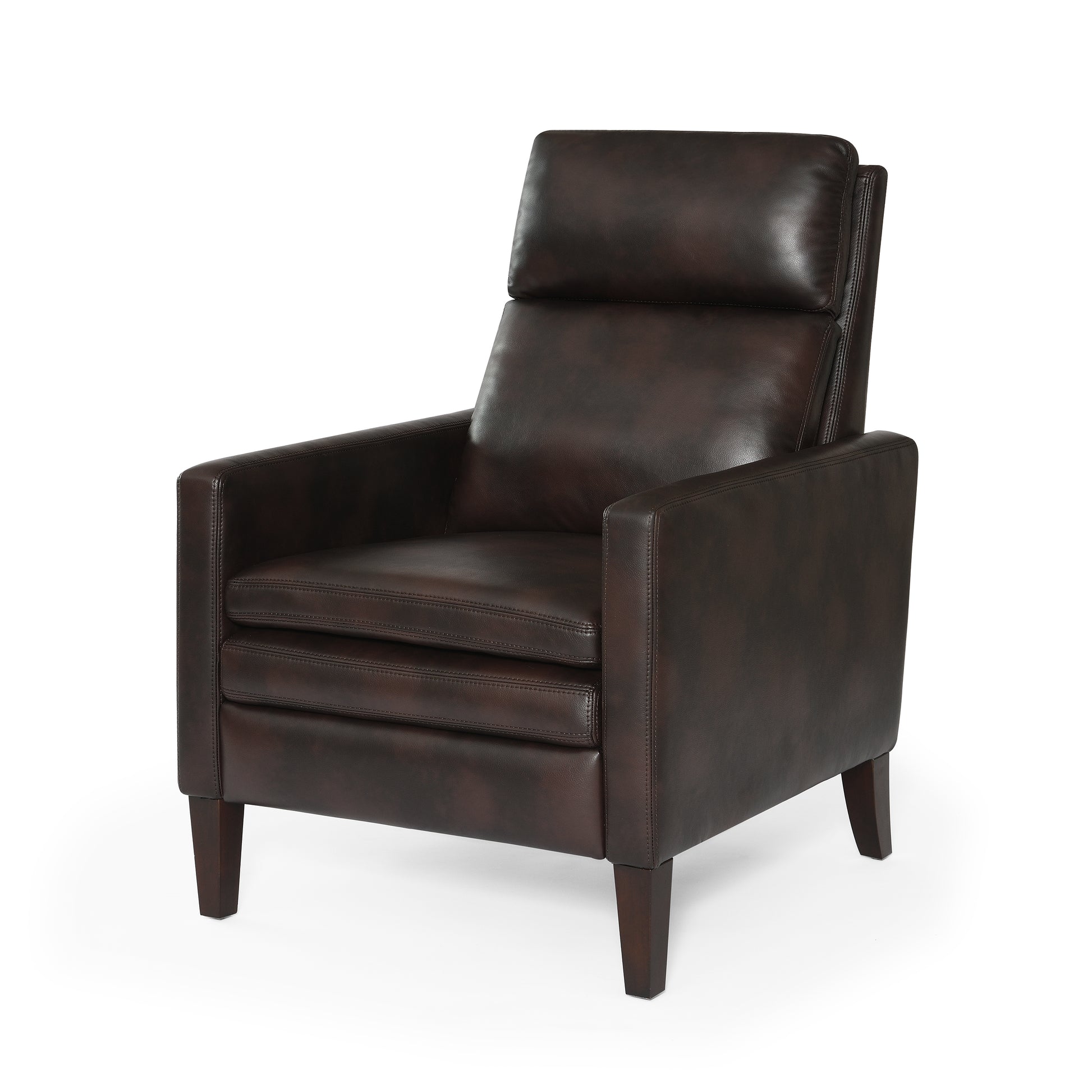 Vaughn Burnished Brown Faux Leather Push Back Recliner Brown Foam Faux Leather