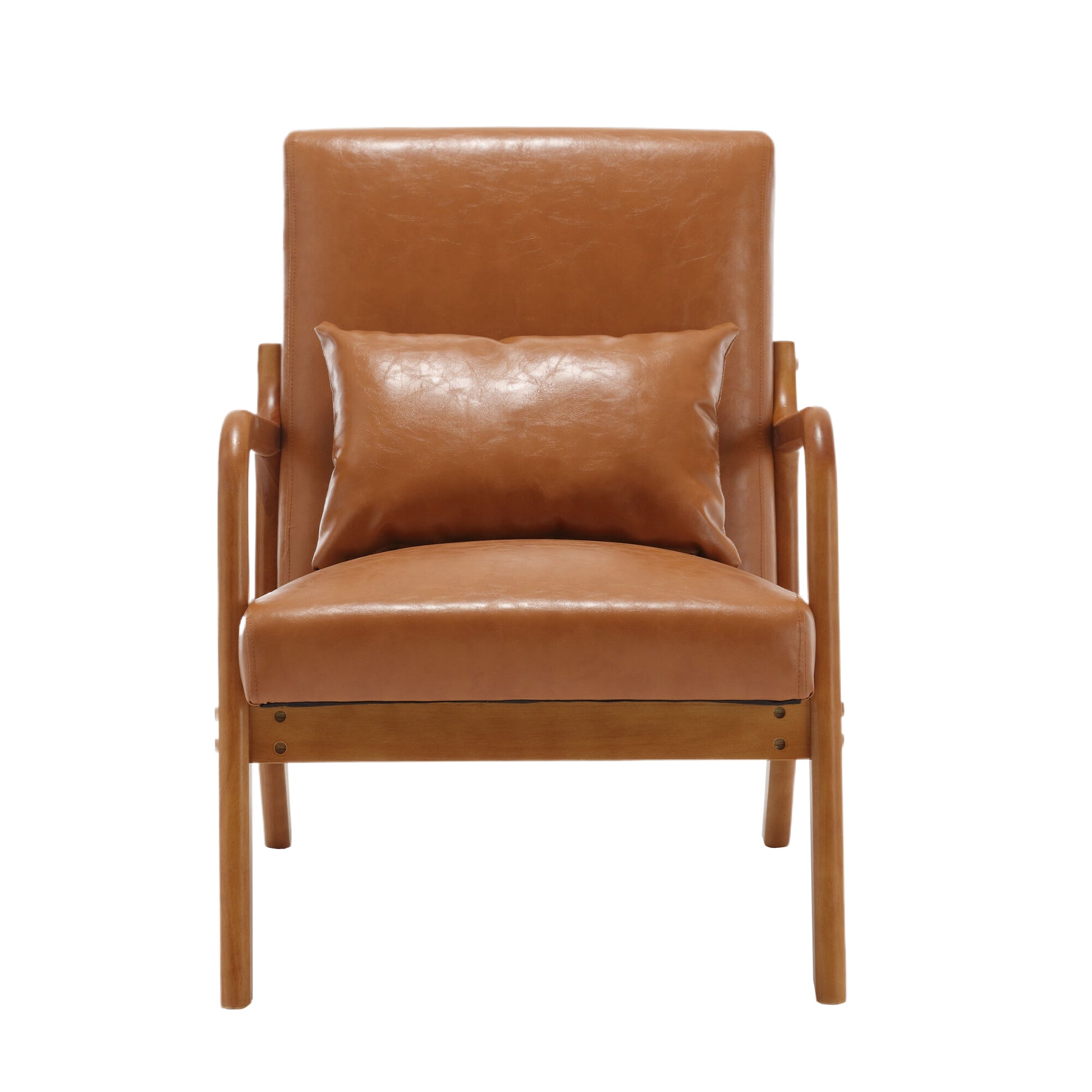 Coolmore Modern Accent Chair, Solid Wood Padding Lounge Armchairs With One Pillow For Living Room, Bedroom, Guest Room Light Brown Pu Light Brown Brown Primary Living Space Modern Rubberwood Foam Pu Leather
