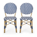 Outdoor Pe Ratten And Aluminum French Armless Bistro Chairs, Set Of 2, Navy Blue, Bamboo Print Finish No Navy Blue,White Rust Resistant Frame Garden & Outdoor French 2 Person Seating Group