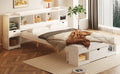 Queen Size Wood Platform Bed With Multi Storage Headboard And A Drawer, White Box Spring Not Required Queen White Wood Bedroom Bed Frame Solid Wood Mdf