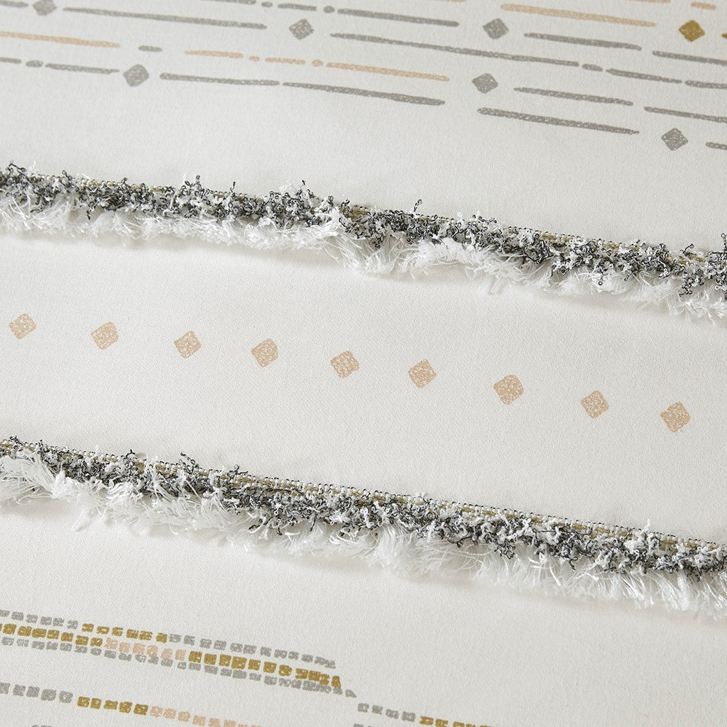 Cotton Printed Comforter Set With Trims Off White Gray King Cal King King Off White Gray Cotton