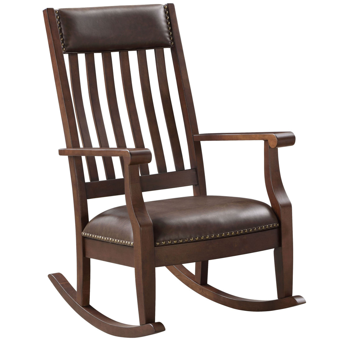 Brown And Walnut Rocking Chair With Trim Solid Walnut Brown Primary Living Space Foam Rustic Rocking Chairs Rubberwood Slat Back Wood Fabric