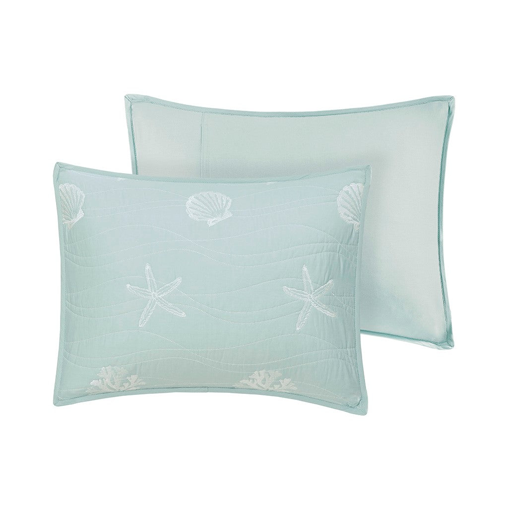 4 Piece Cotton Reversible Embroidered Quilt Set With Throw Pillow Aqua Full Queen Full Aqua Cotton