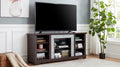 Tv Media Stand With With Faux Stacked Stone Surround, Modern Entertainment Console With Open Storage Space, Cherry, 58.31