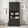 Tall And Wide Bathroom Floor Storage Cabinet, Bathroom Storage Unit, Freestanding Cabinet With 4 Doors, Adjustable Shelves, Open Multi Layer Shelves, Black Black Mdf