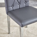 Table And Chair Set, Modern Dining Table, Tempered Glass Tabletop And Silver Colored Leg Table, Soft And Comfortable Dining Chair, Perfect For Dinner, Meetings, Home And Office Decor Gray Seats 4 Glass