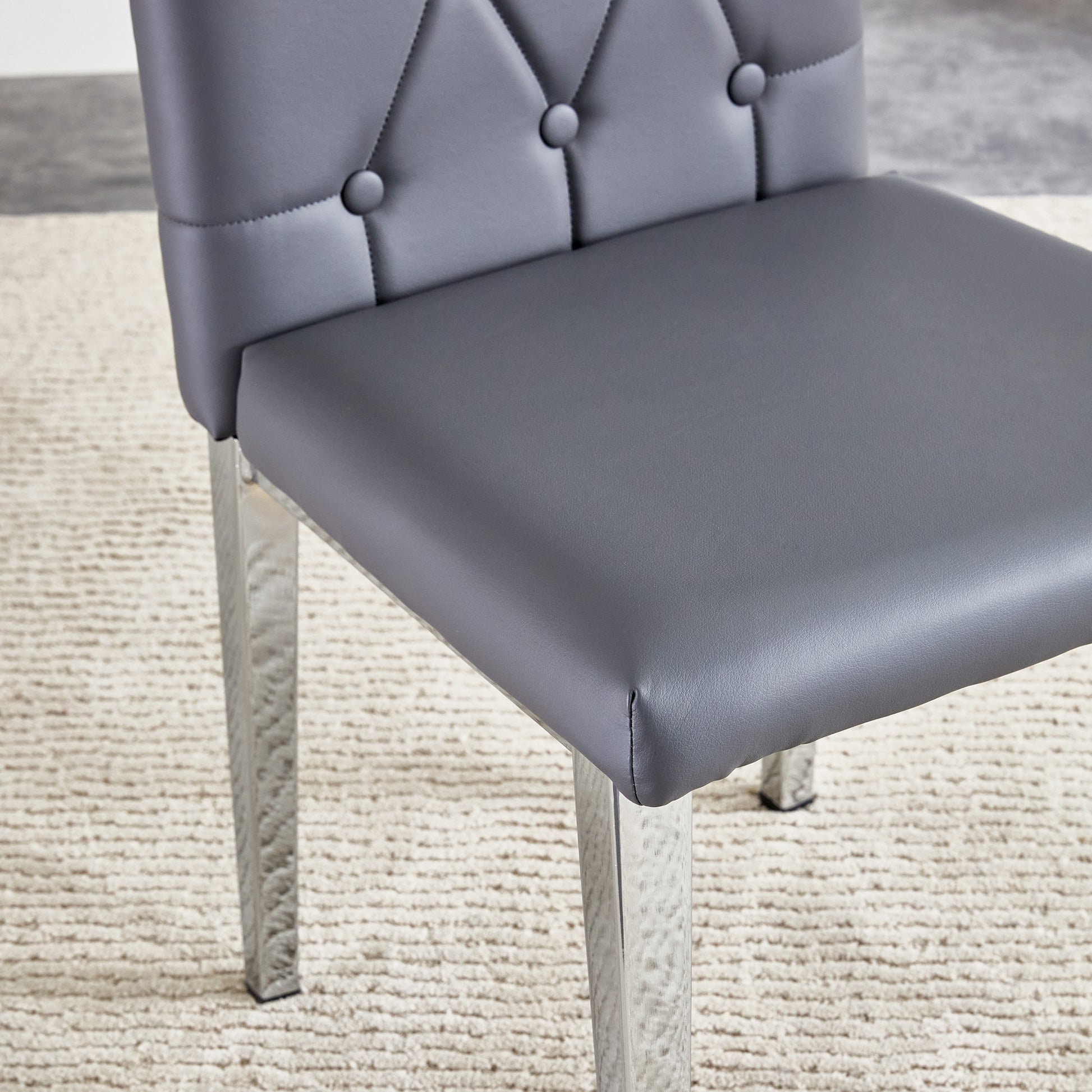 Table And Chair Set, Modern Dining Table, Tempered Glass Tabletop And Silver Colored Leg Table, Soft And Comfortable Dining Chair, Perfect For Dinner, Meetings, Home And Office Decor Gray Seats 4 Glass