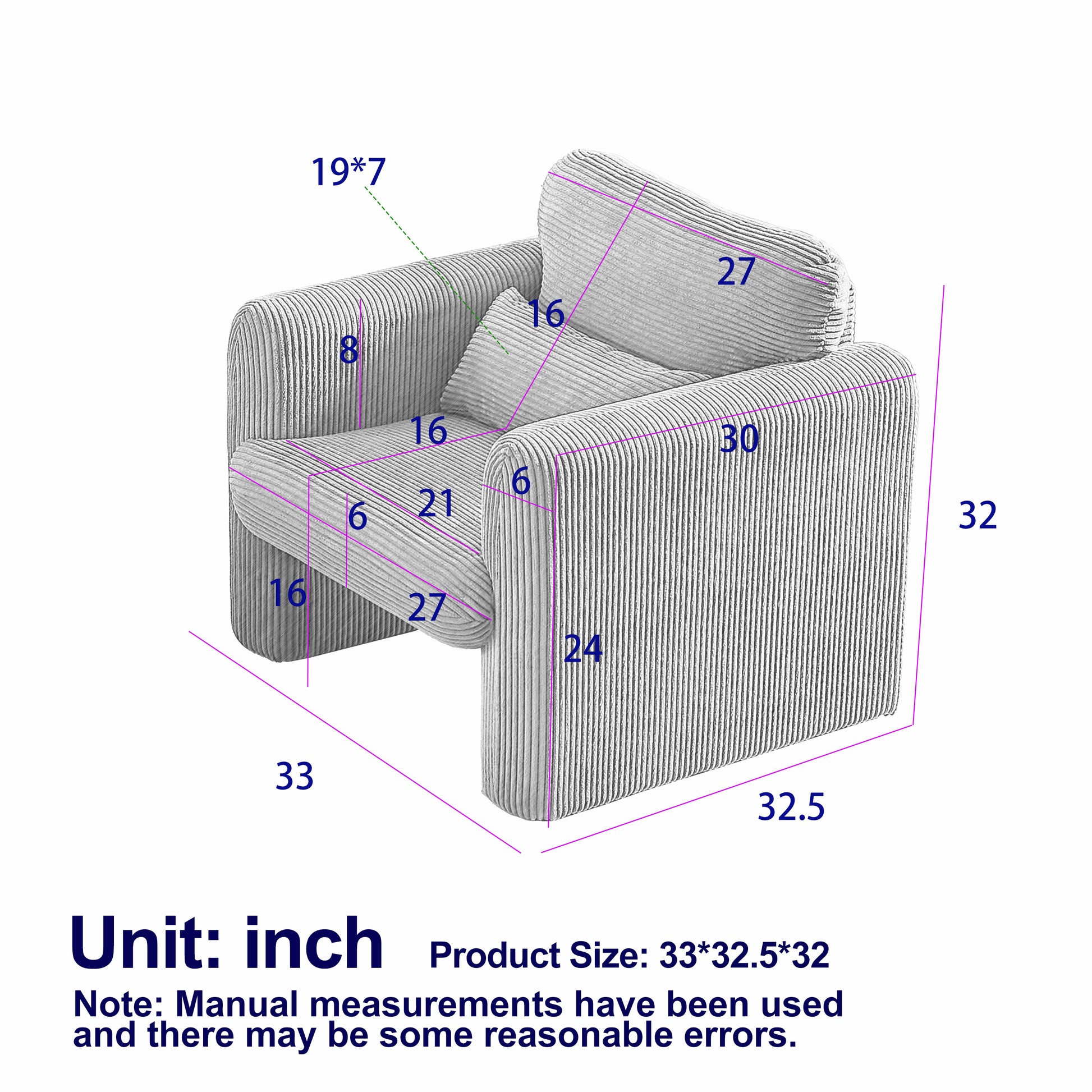 60"Corduroy Fabric Sofa With Two 33" Single Sofa, Modern Sofa With Support Pillow, For Apartment, Office, Living Room & Bedroom Green Corduroy 4 Seat