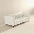 Evelyn Mid Century Modern Beige Boucle Luxury Chesterfield Sofa Ivory White,White Brown Wood Tufted Back Boucle,Solid Wood 3 Seat