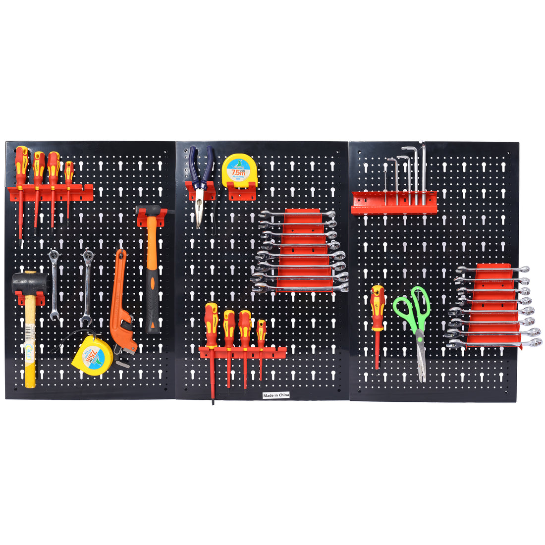 Pegboard Wall Organizer, 4Ft Metal Garage Pegboard Tool Organizer W 3 Pegboards, Drill Bit Rack, Wrench Rack, Hooks Accessories, Wall Mounted Tool Storage Pegboard For Workshop Warehouse, Black Black Metal