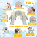 Kids Slide Playset Structure 8 In 1, Freestanding Ocean Themed Set With Slide, Arch Tunnel,Basketball Hoop And Telescope, Double Slides For Toddlers, Kids Climbers Playground Grey 50 99 Lbs Cute 1 To 2 Years Hdpe Indoor & Outdoor Use