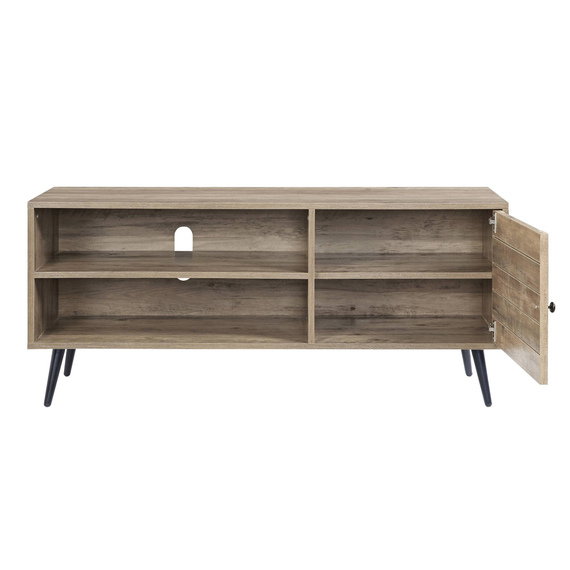 Rustic Oak And Black Tv Stand With Open Shelving Rustic Primary Living Space 40 49 Inches Modern Oak Wood Metal