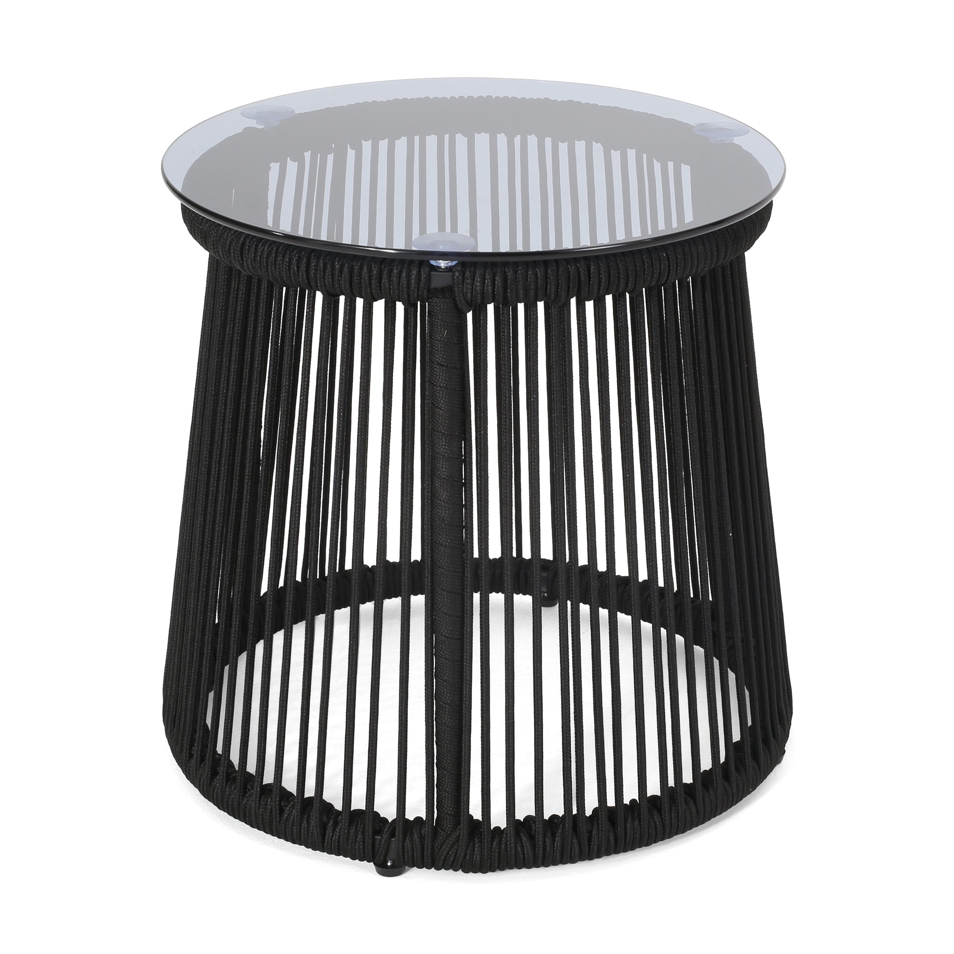 Moonstone Side Table Black Woven Rope