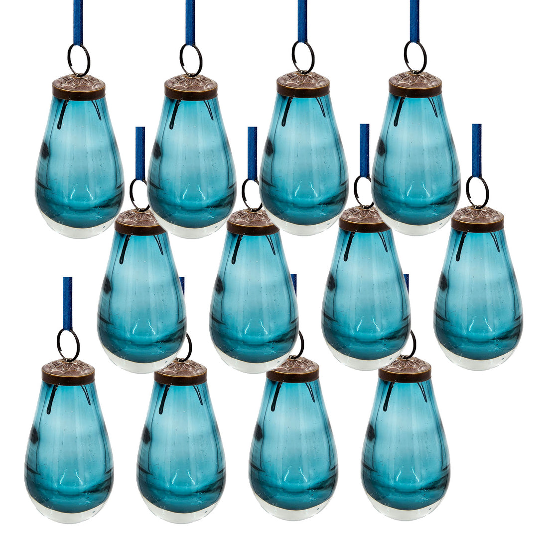 2" X 2" X 3.7" Luster Tear Drop Ornament, Glass Decorative Hanging Christmas Tree Ornaments For Holiday Party Decorations, Set Of 12 Blue Glass