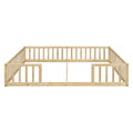 Double Twin Floor Bed With Fence, Guardrails, Without Door, Natural Twin Natural American Design Pine