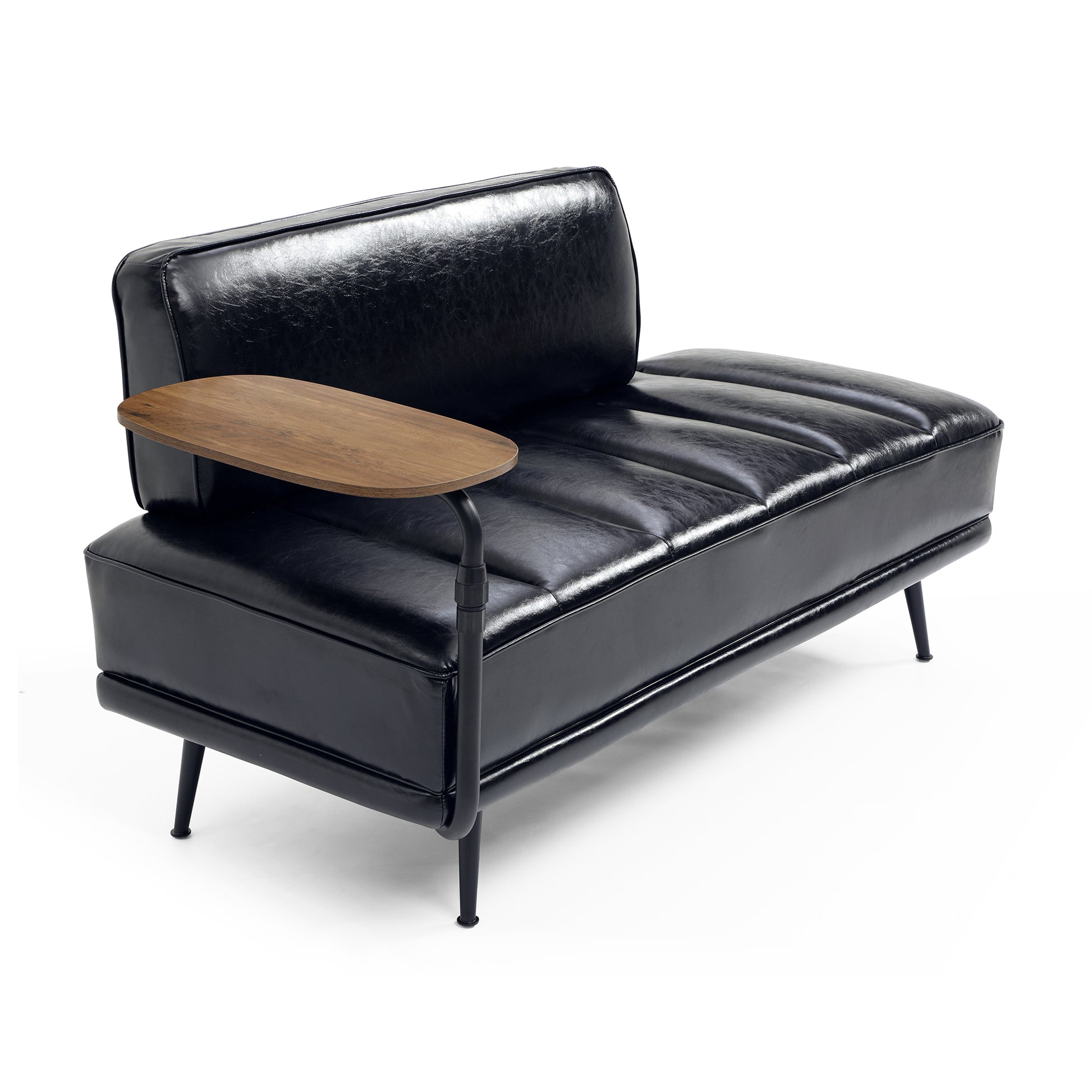 55"Inch Width Modern End Of Bed Bench,Black Faux Leather Upholstered With Side Table, 360 Degree Swivel Tray Couch,Entryway Ottoman,Window Bench With Metal Legs For Bedroom, Living Room Black Faux Leather Wood Primary Living Space Modern Foam Pu Leather