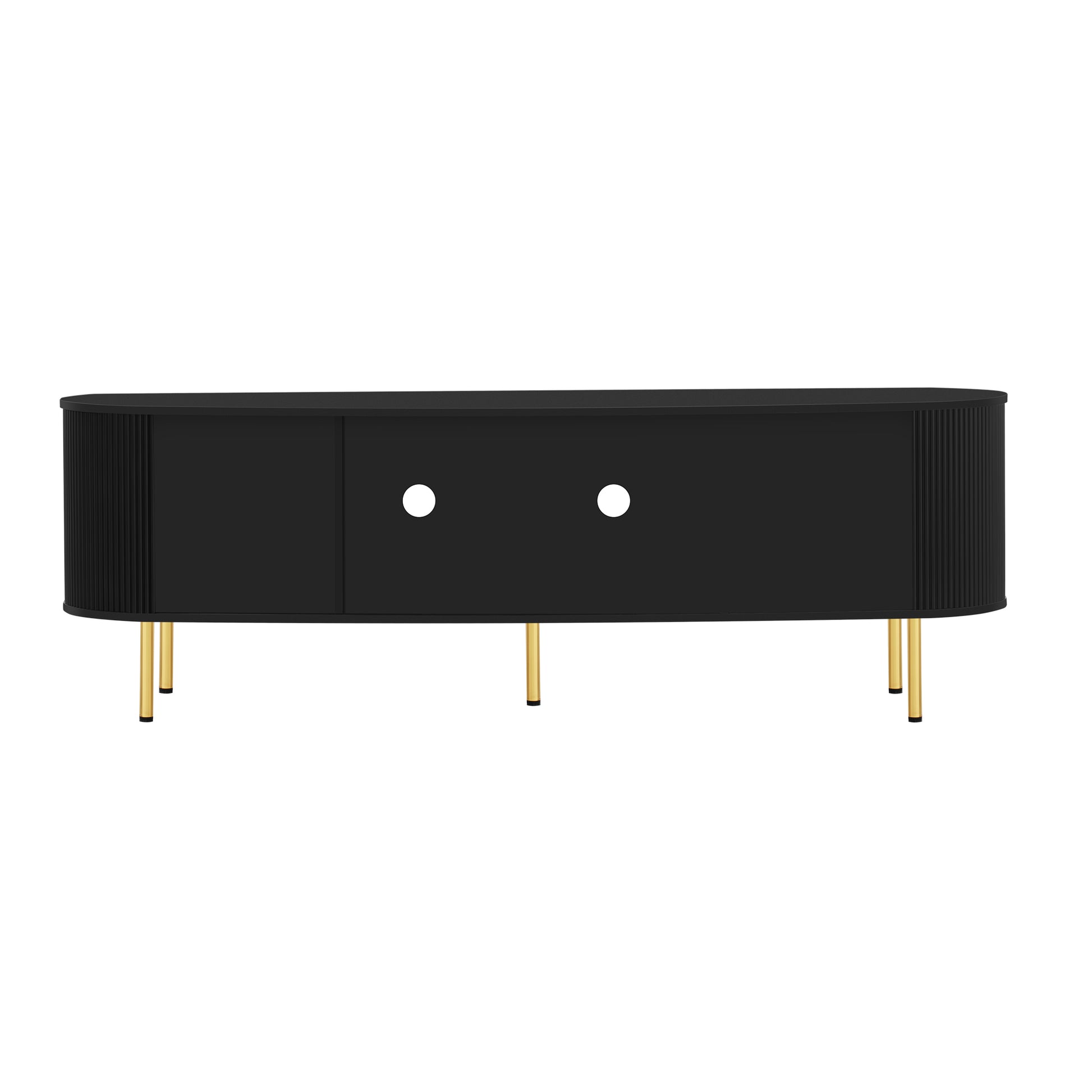 Modern Tv Stand For Tvs Up To 80 Inches, Entertainment Center With 4 Cabinets, Wood Media Console With Metal Legs And Handles For Living Room, Black Black 70 79 Inches Mdf