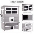 Pawhut 3 Story Cat House Feral Cat Shelter, Outdoor Kitten Condo With Raised Floor, Asphalt Roof, Escape Doors, Jumping Platforms, Grey Grey Wood