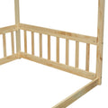 Twin Size Canopy Frame Floor Bed With Fence, Guardrails,Natural Twin Natural American Design Pine