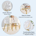 A Modern Minimalist Style Round Transparent Tempered Glass Table With Gold Metal Legs, Paired With 4 Modern Style Transparent Dining Chairs For A Luxurious Experience. Transparent Seats 4 Glass