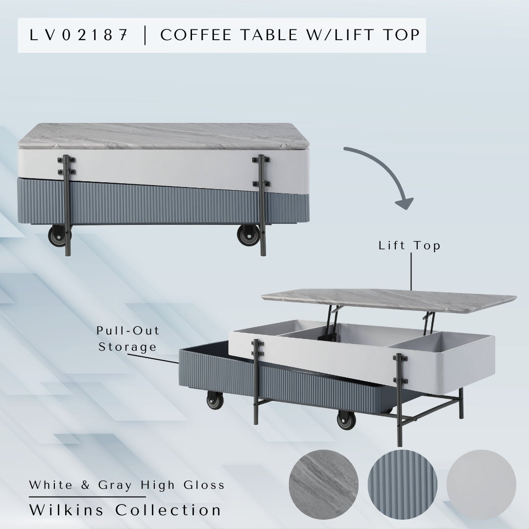 Grey And White High Gloss Coffee Table With Lift Top Grey White Primary Living Space Rectangular Wood Metal