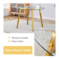 Table And Chair Set.A Modern Minimalist Style Round Clear Tempered Glass Table With Metal Legs.Paried With White Chairs With Modern Pu Leather High Back Upholstered And C Tube Golden Legs. Transparent,White Seats 4 Glass