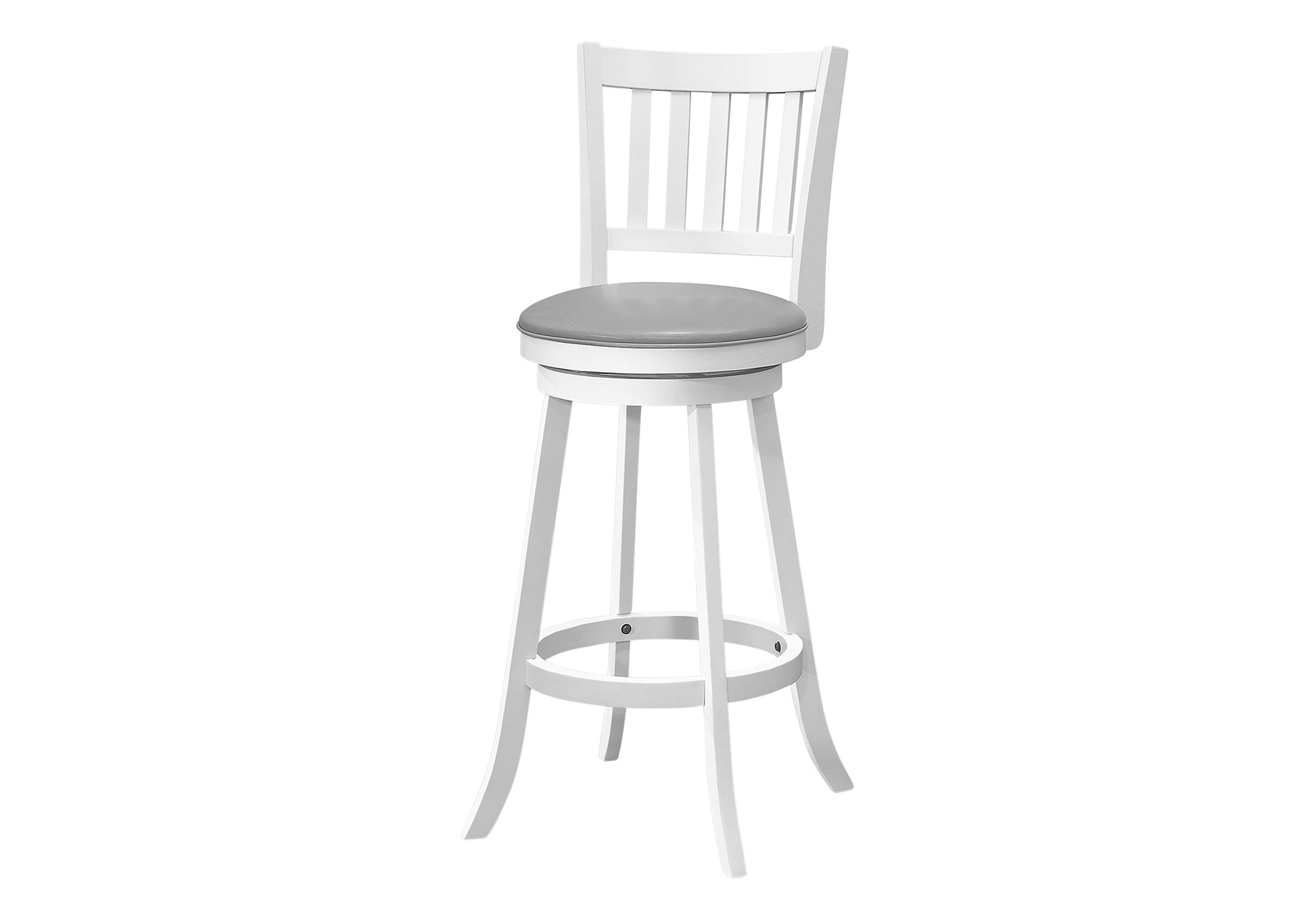 Bar Stool, Set Of 2, Swivel, Bar Height, White Wood, Grey Leather Look, Transitional White Foam Solid Wood