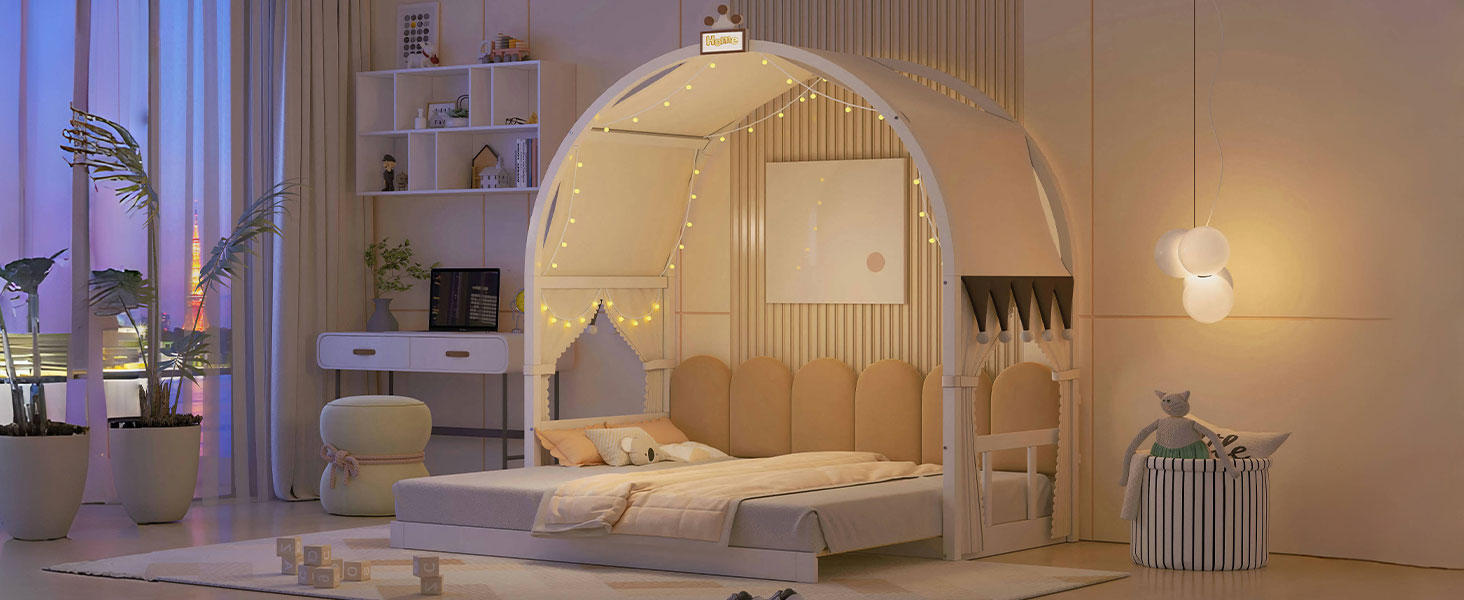 Twin Size Extended Bed With Arched Roof And Trundle, White Twin White Plywood