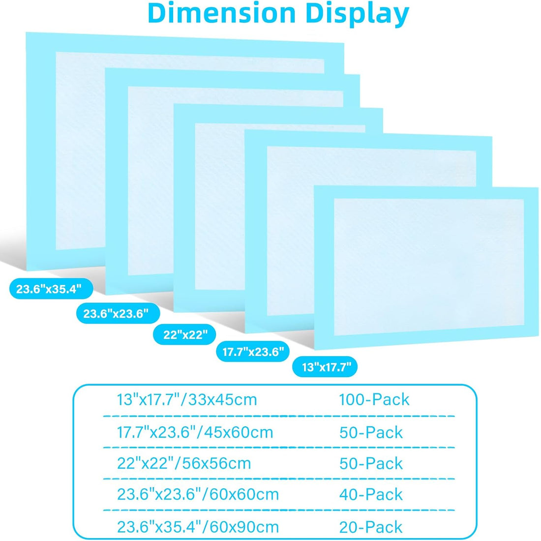 Fluffydream Super Absorbent Waterproof Dog And Puppy Pet Training Pad, Housebreaking Pet Pad,Blue 23.6"X23.6" 100Pcs Blue Plastic