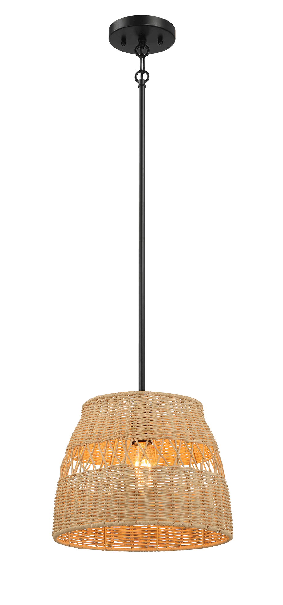 Essence Single Lights Pendant With Rattan Shade Black Metal Finish For Farmhouse Style Black,Rattan Metal,Rattan,Rattan Metal