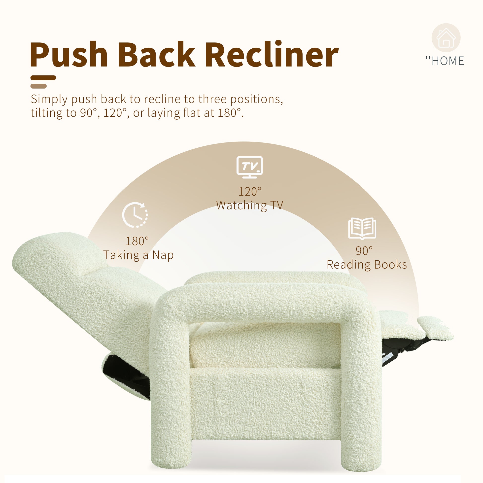 31.25" Push Back Recliner Armchair Upholstered Recliner Chair Single Sofa With Adjustable Backrest For Living Room, Beige Beige Teddy