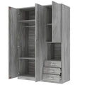 2 Doors Wooden Wardrobe Storage For Bedroom, With Shelves And 3 Drawers, Gray Gray Particle Board