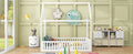 Full Size Wood House Bed With Fence And Door, White Old Sku: Wf303134Aak Box Spring Not Required Full White Wood Bedroom Bed Frame Pine