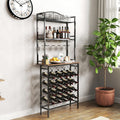 Industrial Wine Rack Bar Table, 3 Tier Liquor Bottle And Glass Holder With Storage Shelves, Metal And Wood Wine Organizer For Home Kitchen, Dining Room, And Living Room Black Brown Kitchen American Design Metal