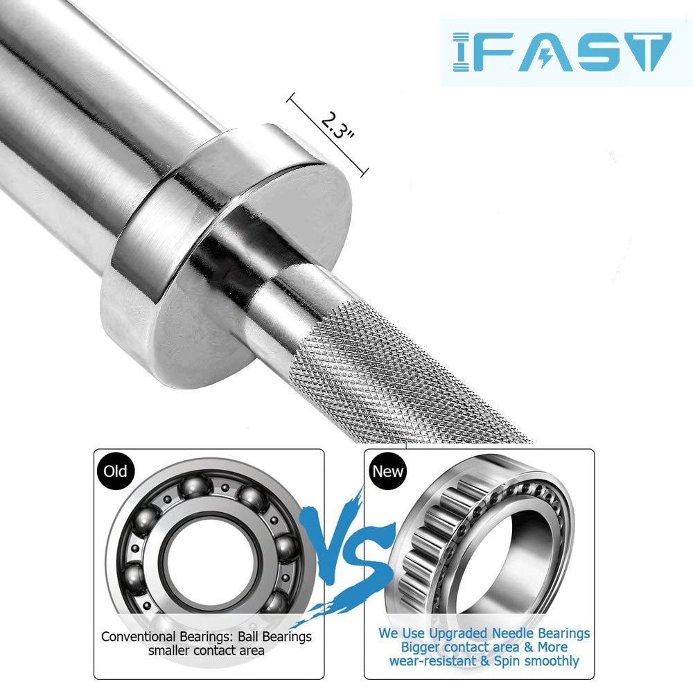 Barbell Bar For 2" Olympic Plates, Home Gym Weightlifting Bar 4Ft Solid Chrome Weight Bar 5Ft Fitness Training Curl Barbell 7.2Ft Indoor Fitness Silver Gym Body Building Stainless Steel