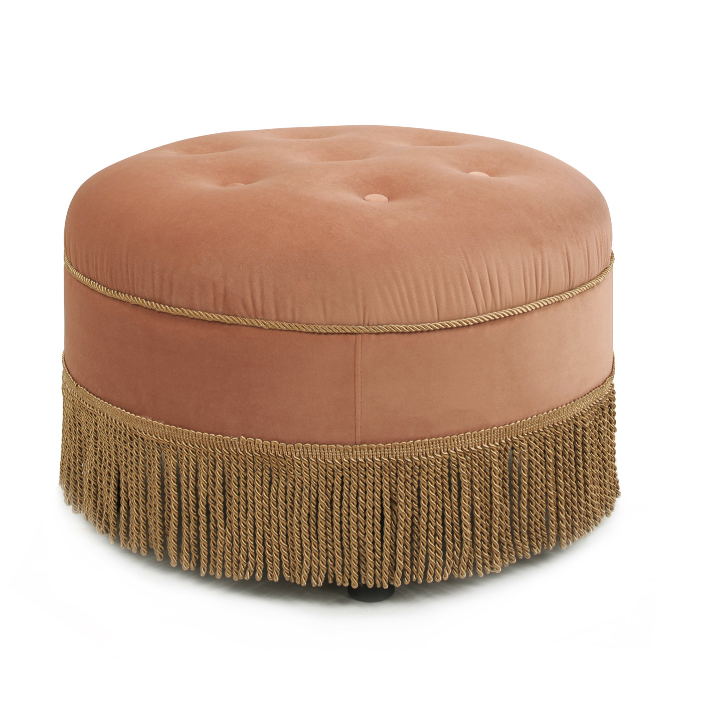 Yolanda 24" Round Upholstered Accent Ottoman, Peach Orange Velvet With Gold Trim Orange Foam Velvet