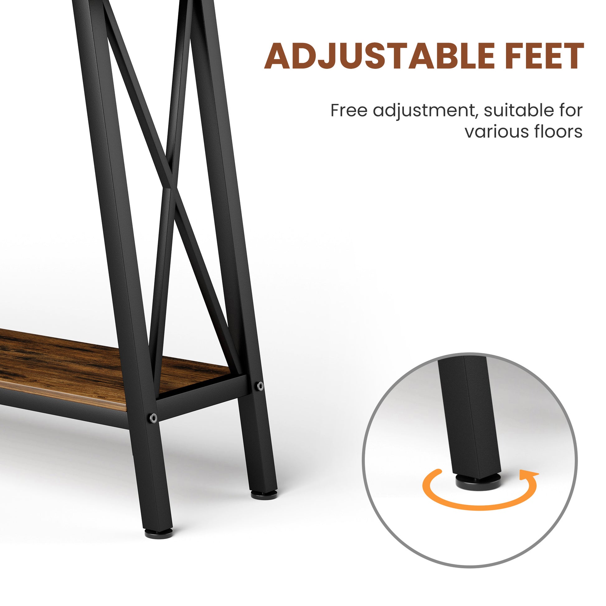 70.9 Inch Extra Long Sofa Table, Console Behind Sofa, Entryway Table With 2 Tier Storage Shelves For Hallways,Living Rooms,Foyers,Entryways,Banquet Rooms,Rustic Brown And Black, 70.9 L X 11.8"W X