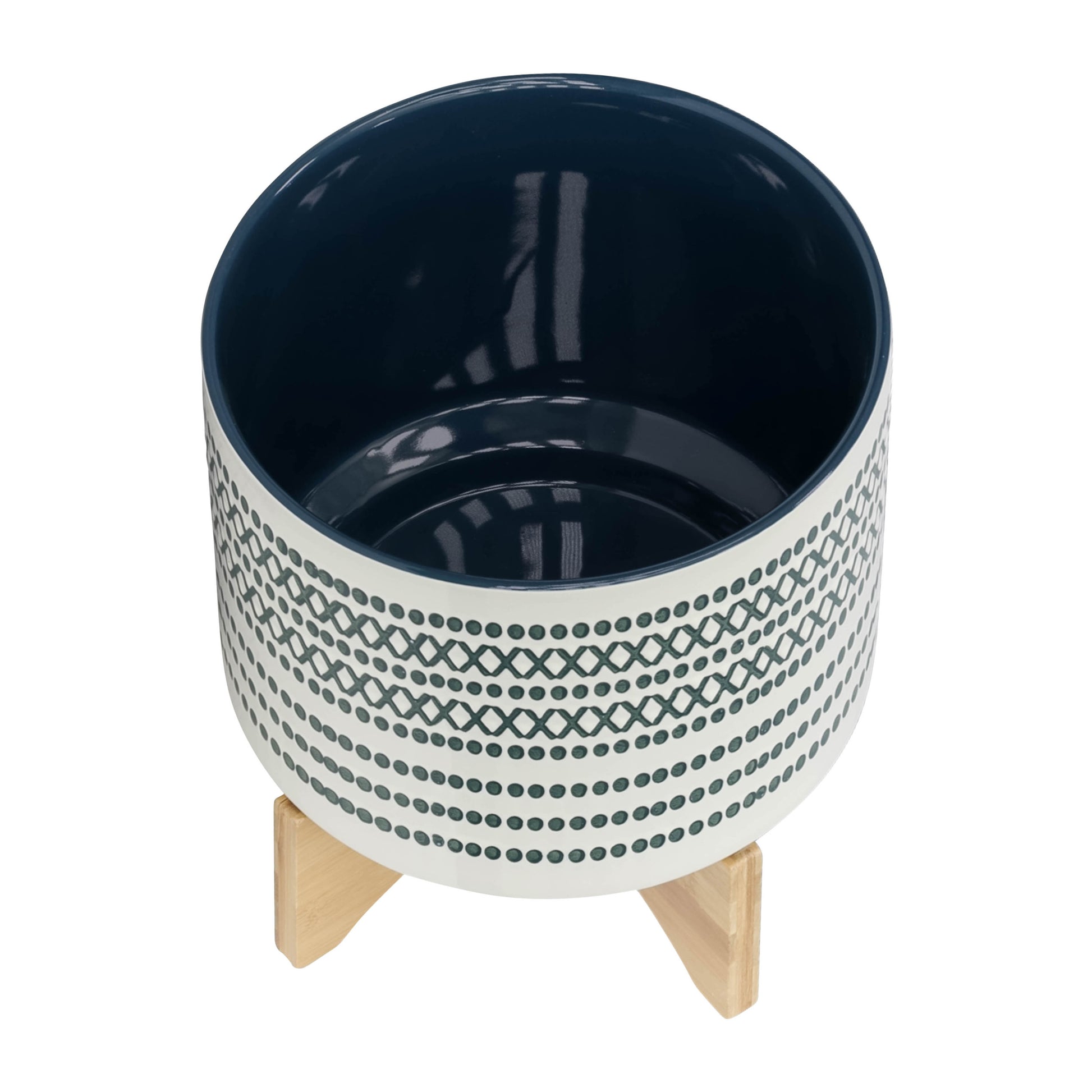 Ceramic 10" Planter On Standw Dots, Blue Blue Ceramic