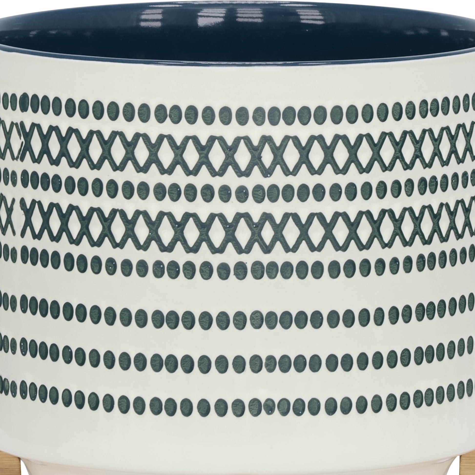 Ceramic 10" Planter On Standw Dots, Blue Blue Ceramic