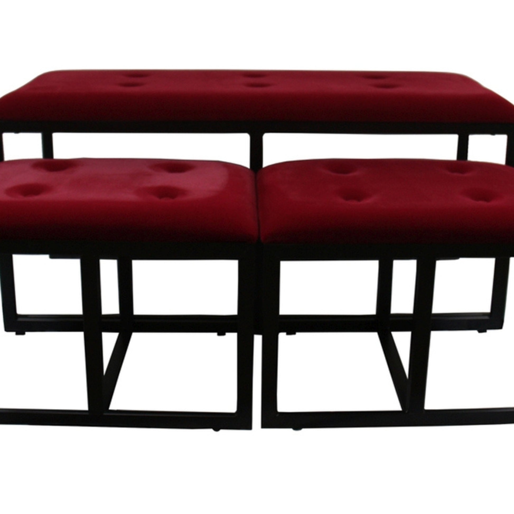 20.5" Tall Metal Bench With 2 Additional Seating, Black And Red Finish Black Metal